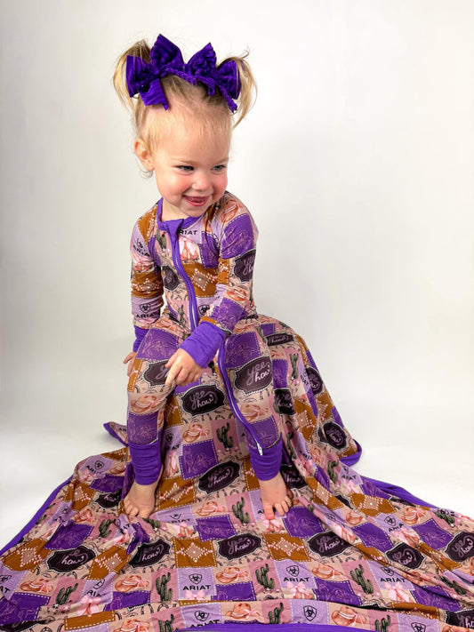 Purple ribbed velvet bow