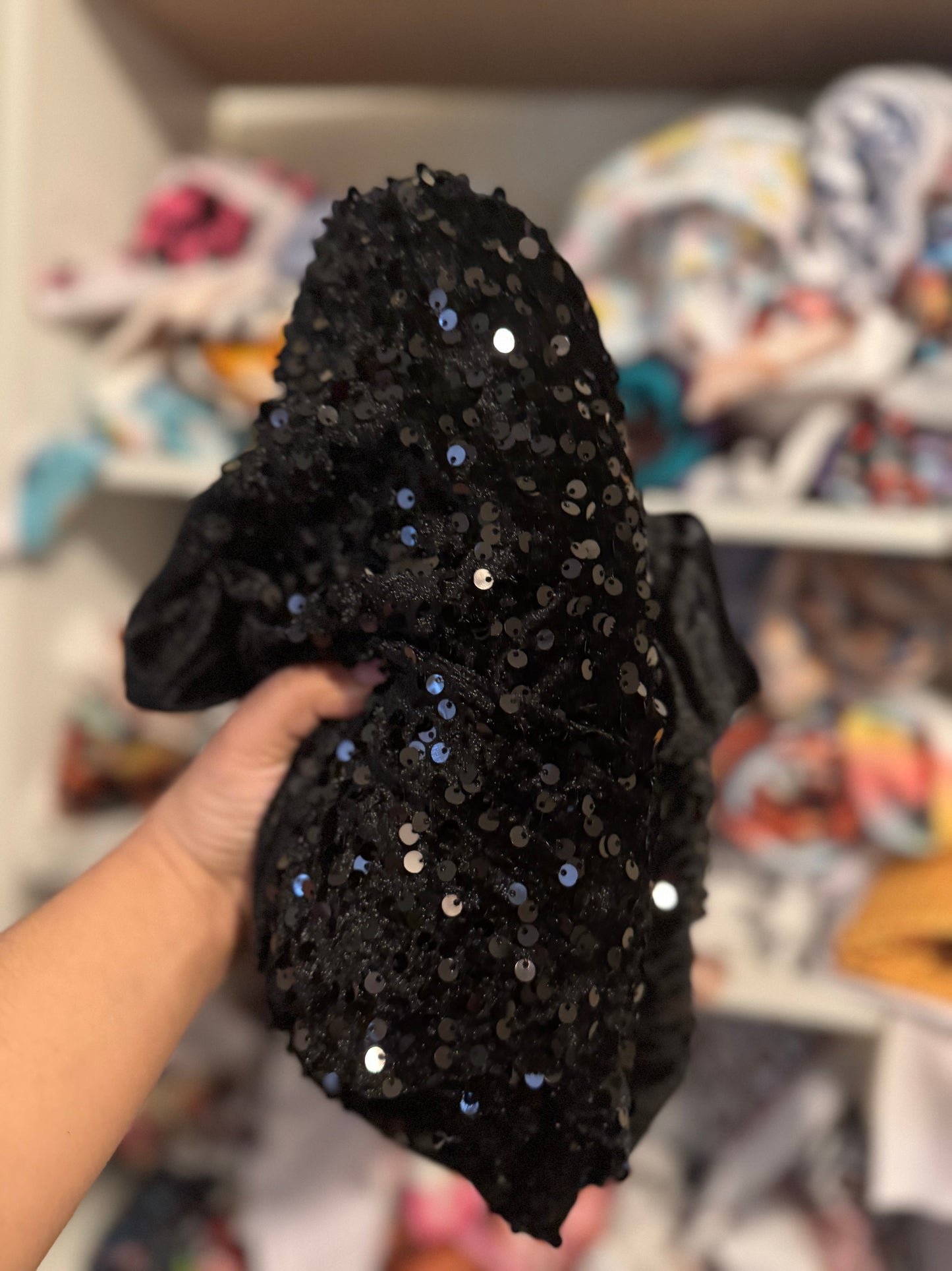 Solid black sequins velvet bow