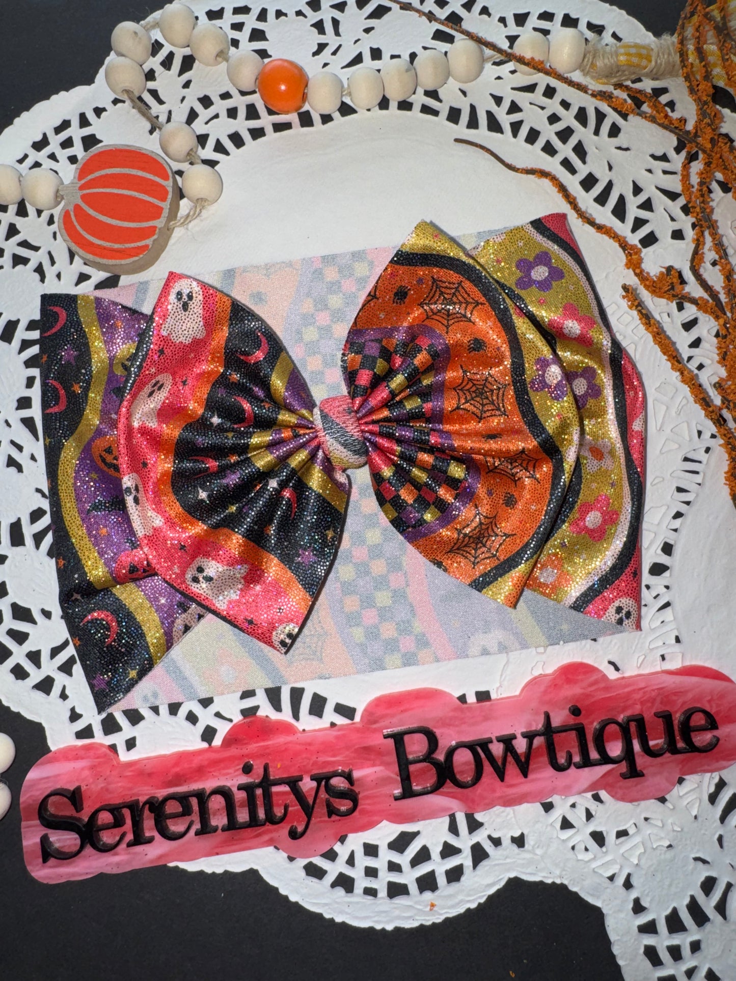 Shimmer holo pumpkin ghost bow