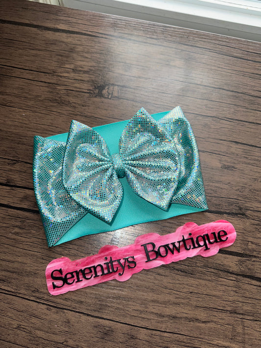 Blue sparkle holo bow