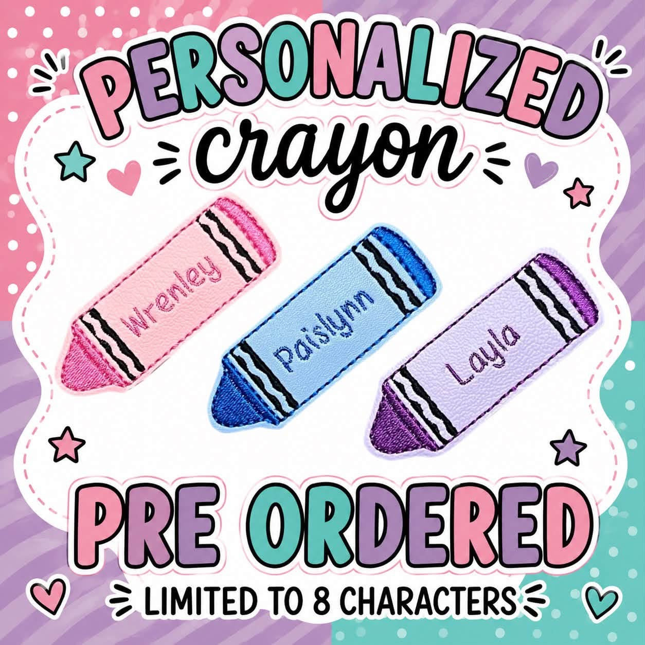 Crayon feltie embroidered name clip
