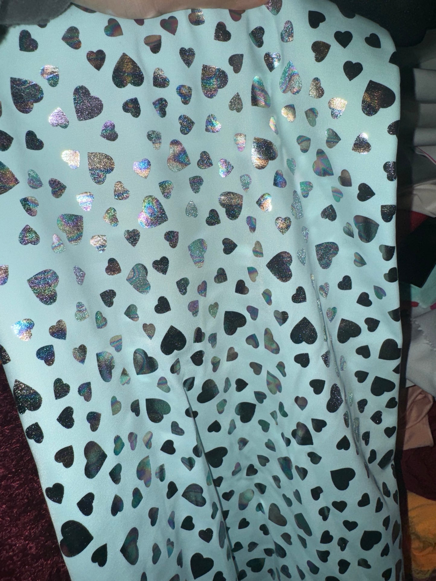 Blue rainbow hearts holo bow