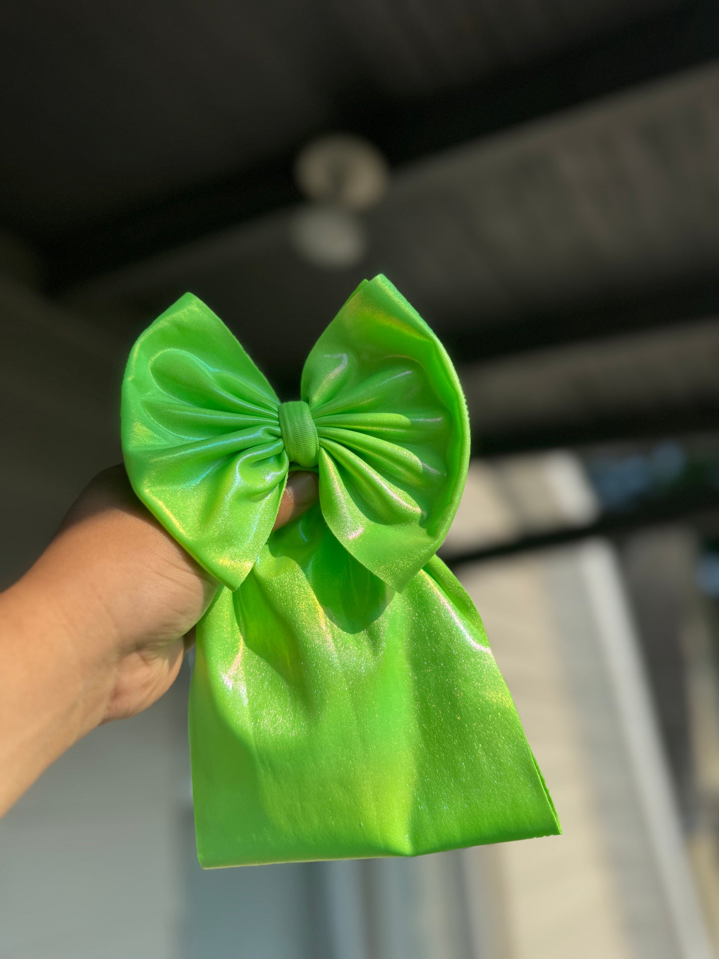 Neon green holo bow