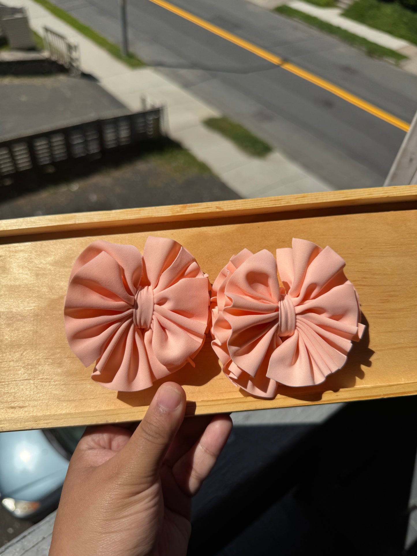 Peach swim matte bow