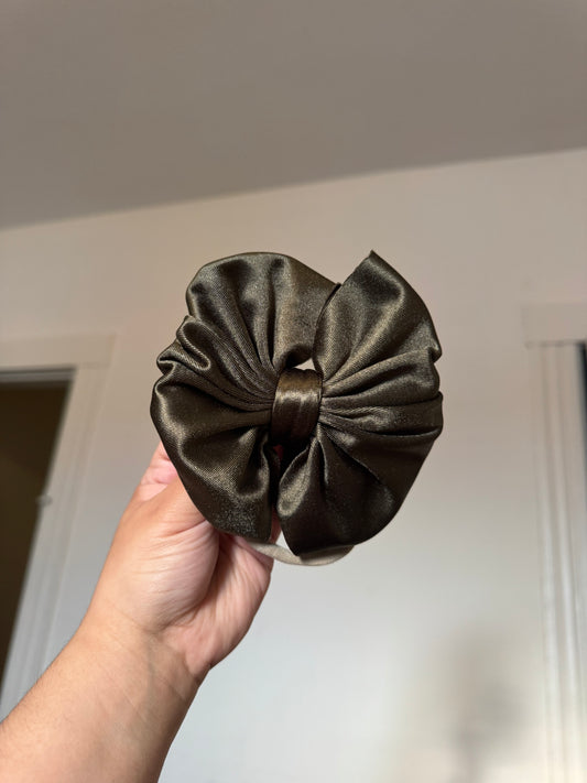 Olive green satin bow