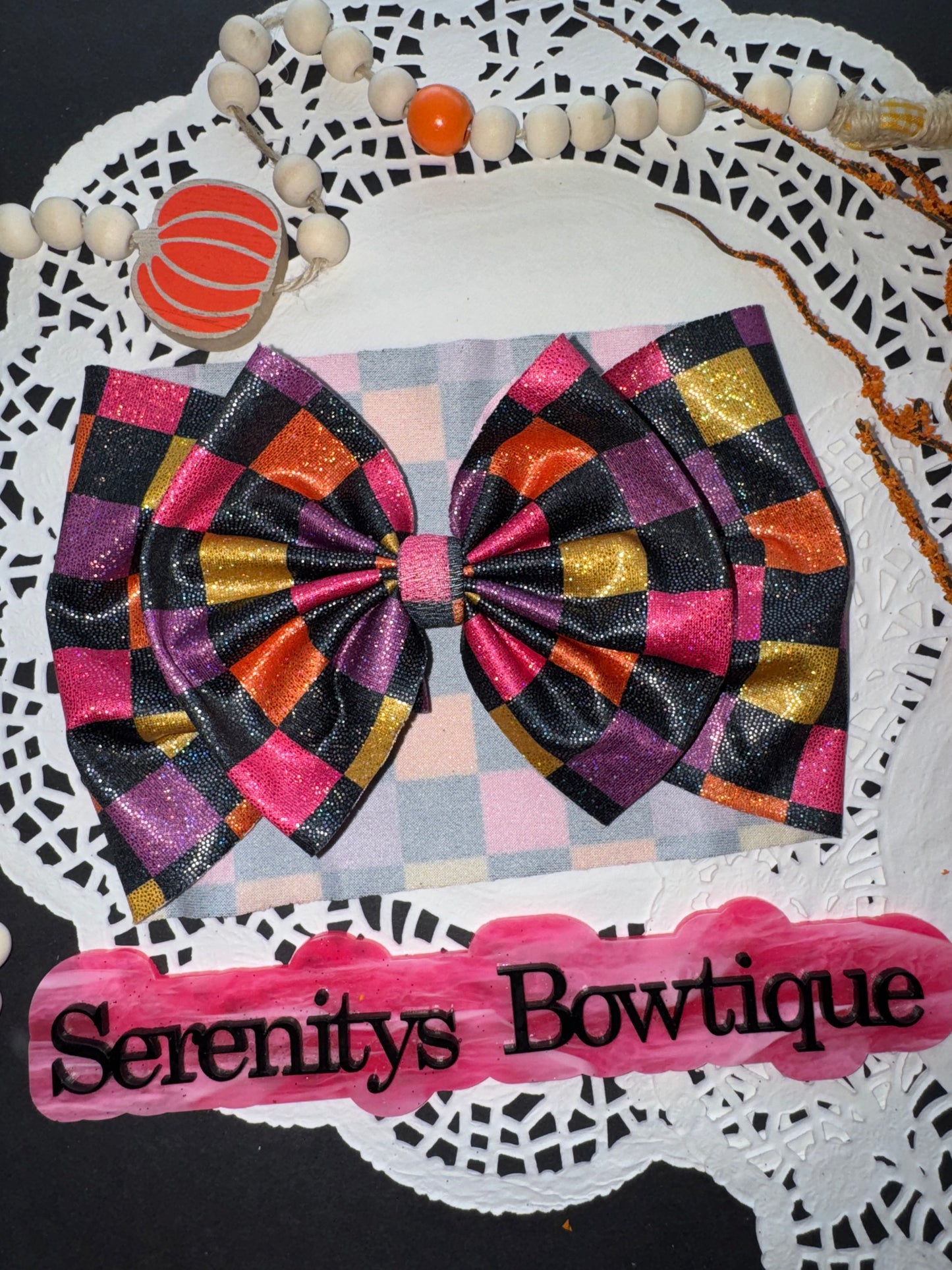 Shimmer holo checkered bow