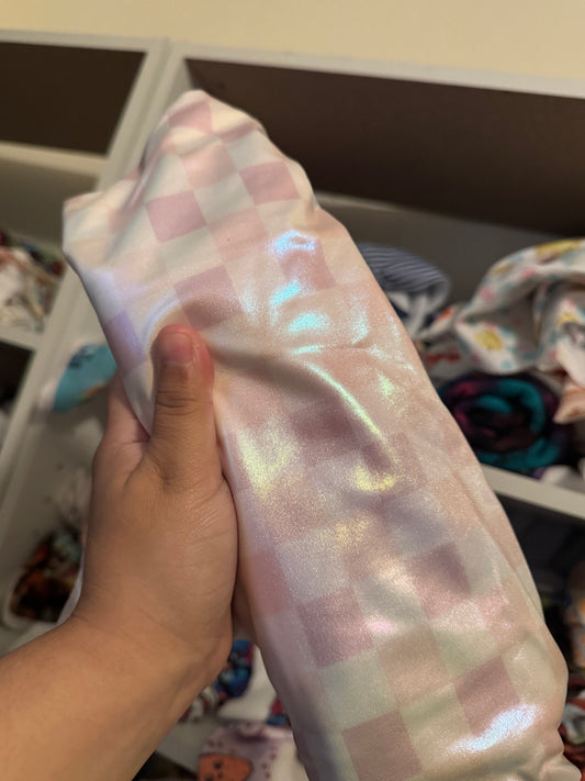 Holo pink & white checkered bow