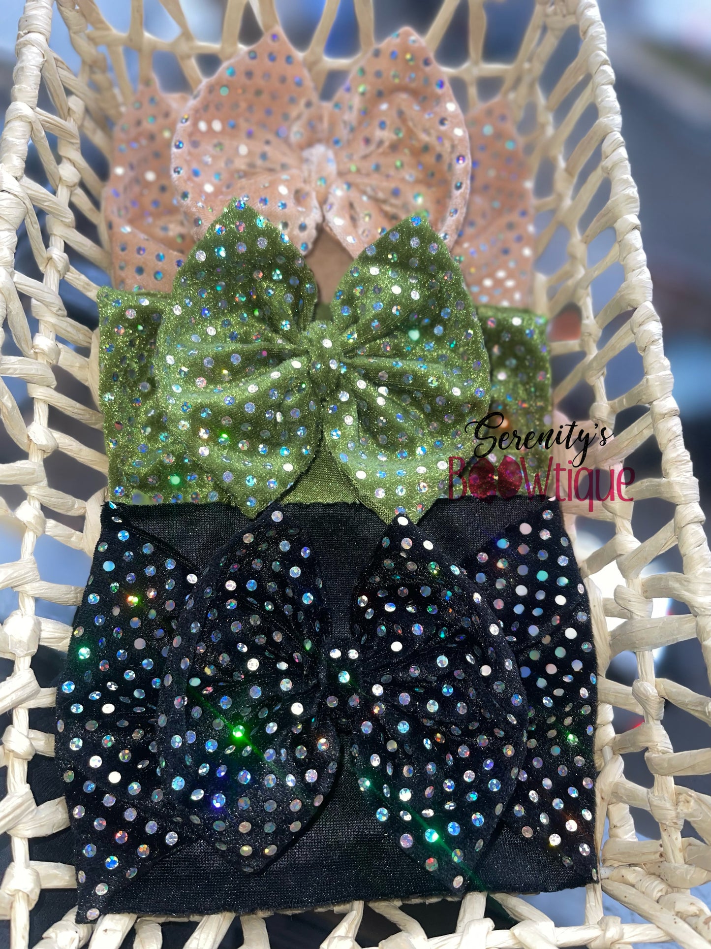 Velvet green sparkly glam bow