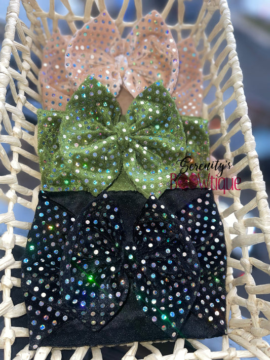 Velvet green sparkly glam bow