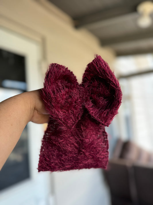 Burgundy fur bow