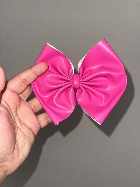 Hot pink pleather bow