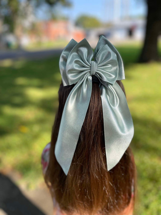 Sage satin bow