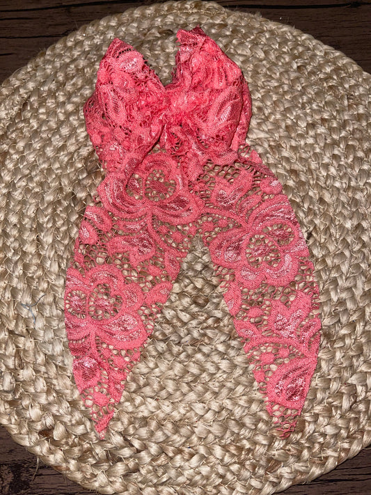 Coral laced coquette bow