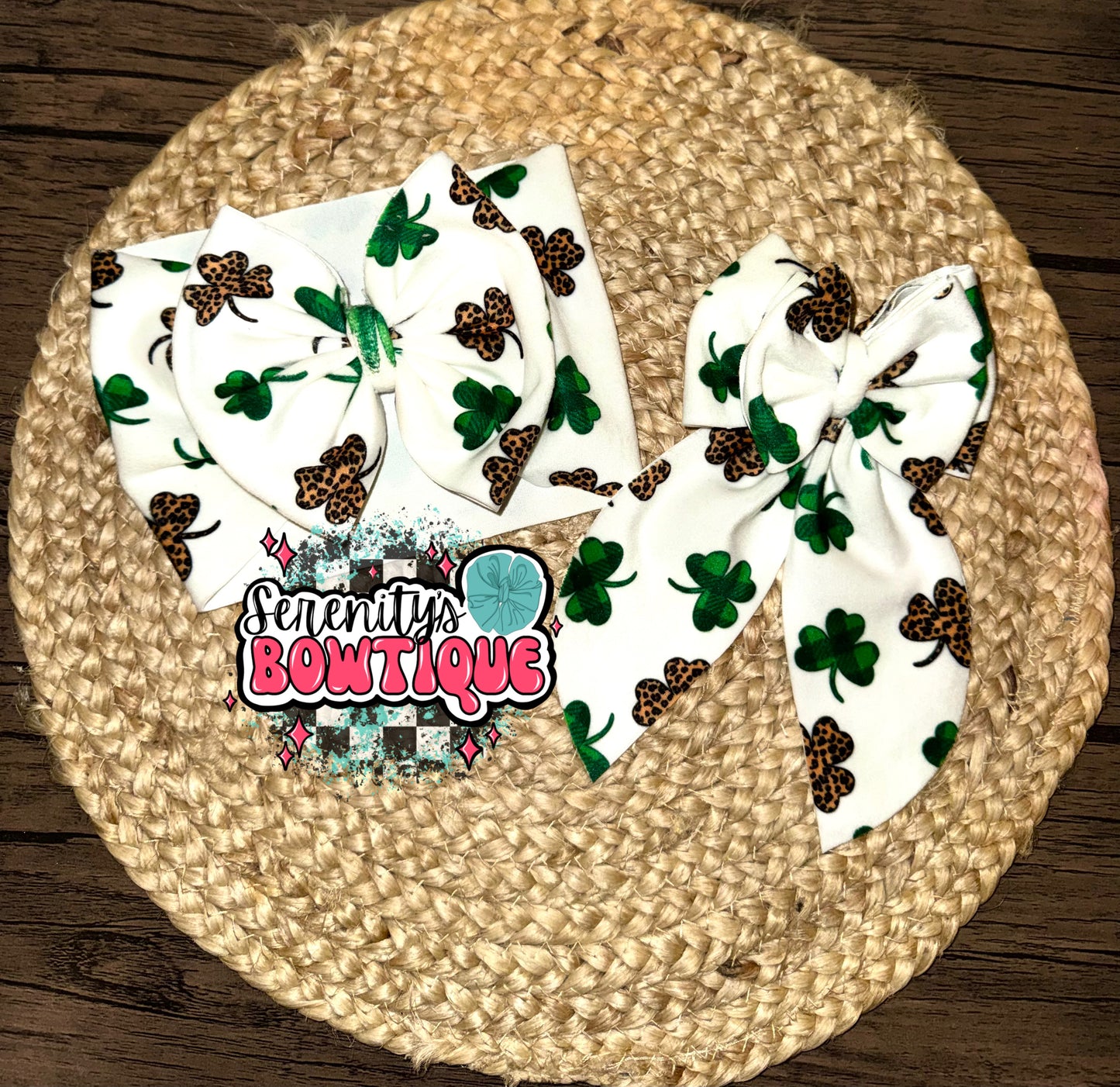 Cheetah shamrock plush velvet bow