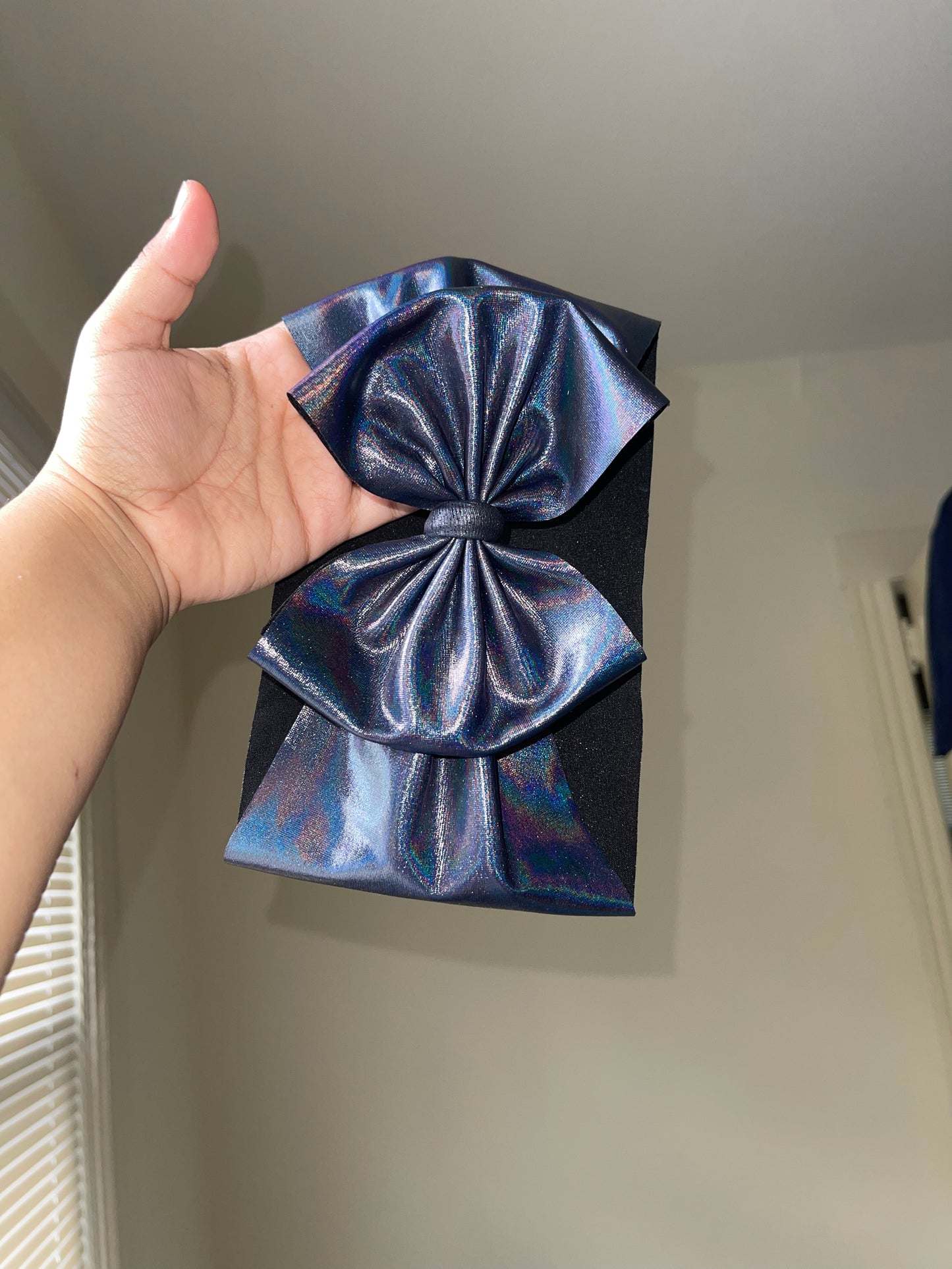 Charcoal Holo pleather bow