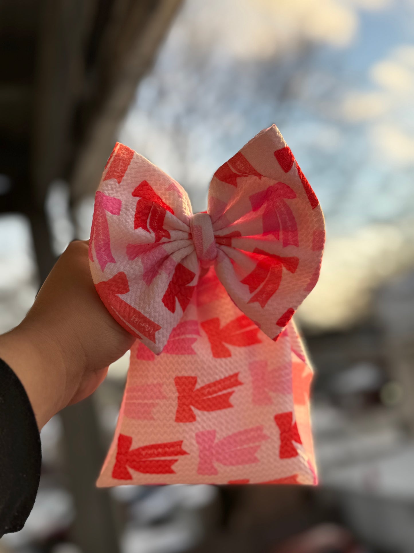 Pink scripture coquette print bow