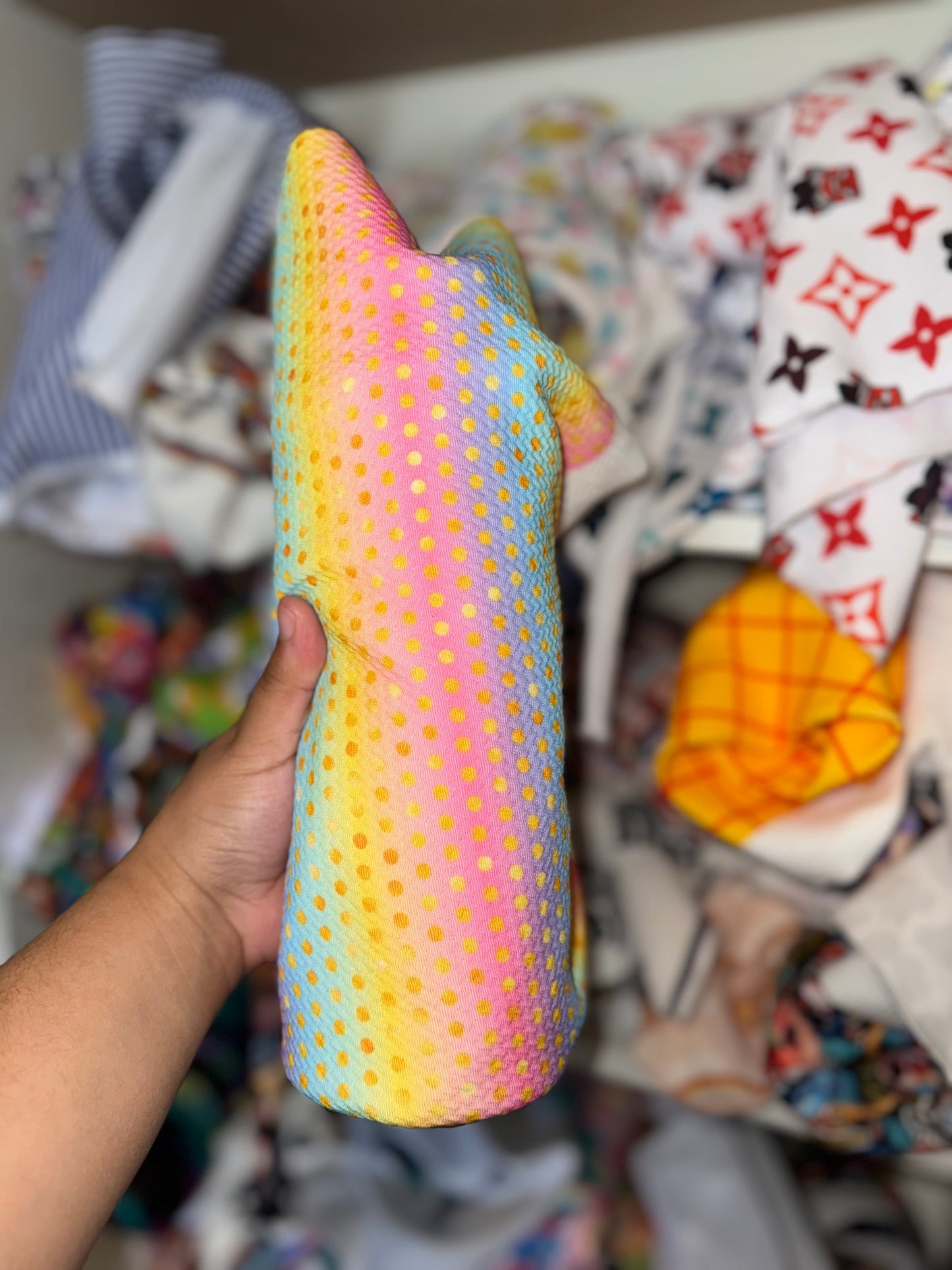 Rainbow ombré polka dot bow