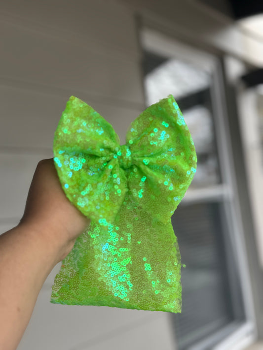 Green sequins mesh bow