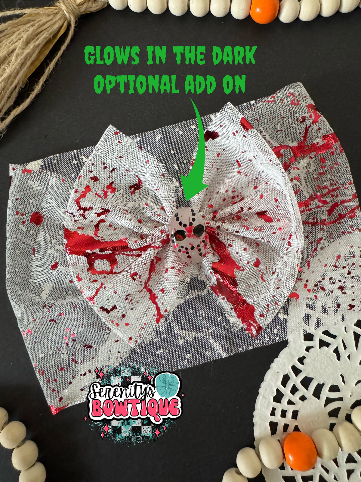 White mesh blood splatter bow