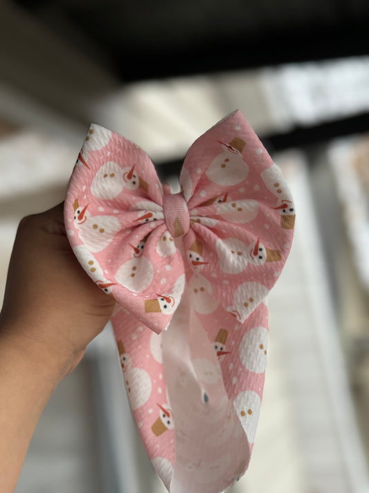 Pink snowman bow