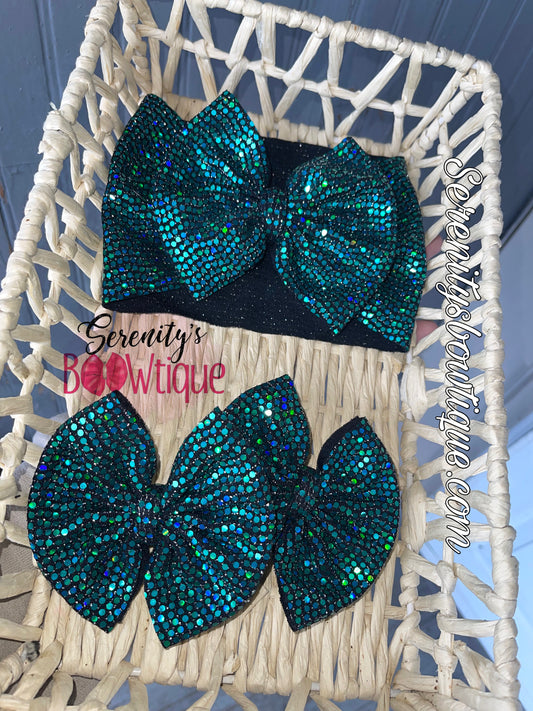 Green glam bow