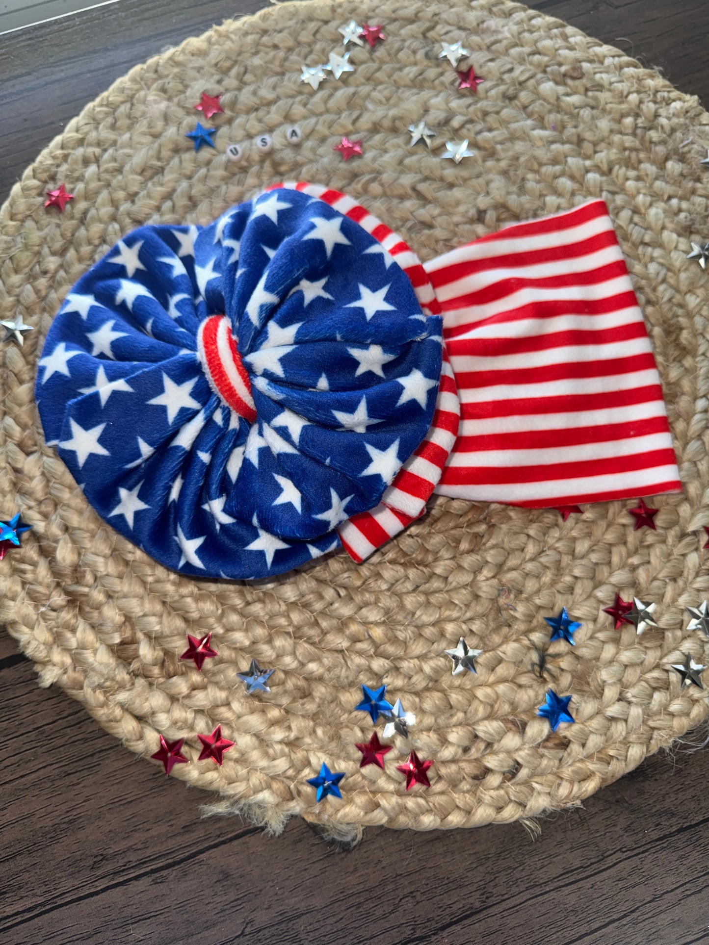2toned stars & stripe plushy velvet bow