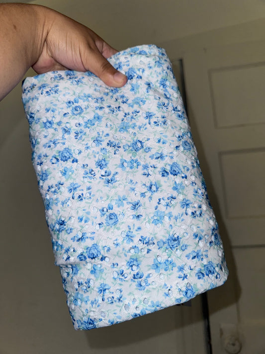 Blue flower eyelet bow