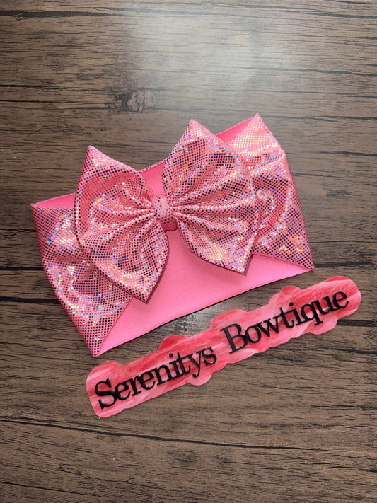 Baby pink sparkle holo bow