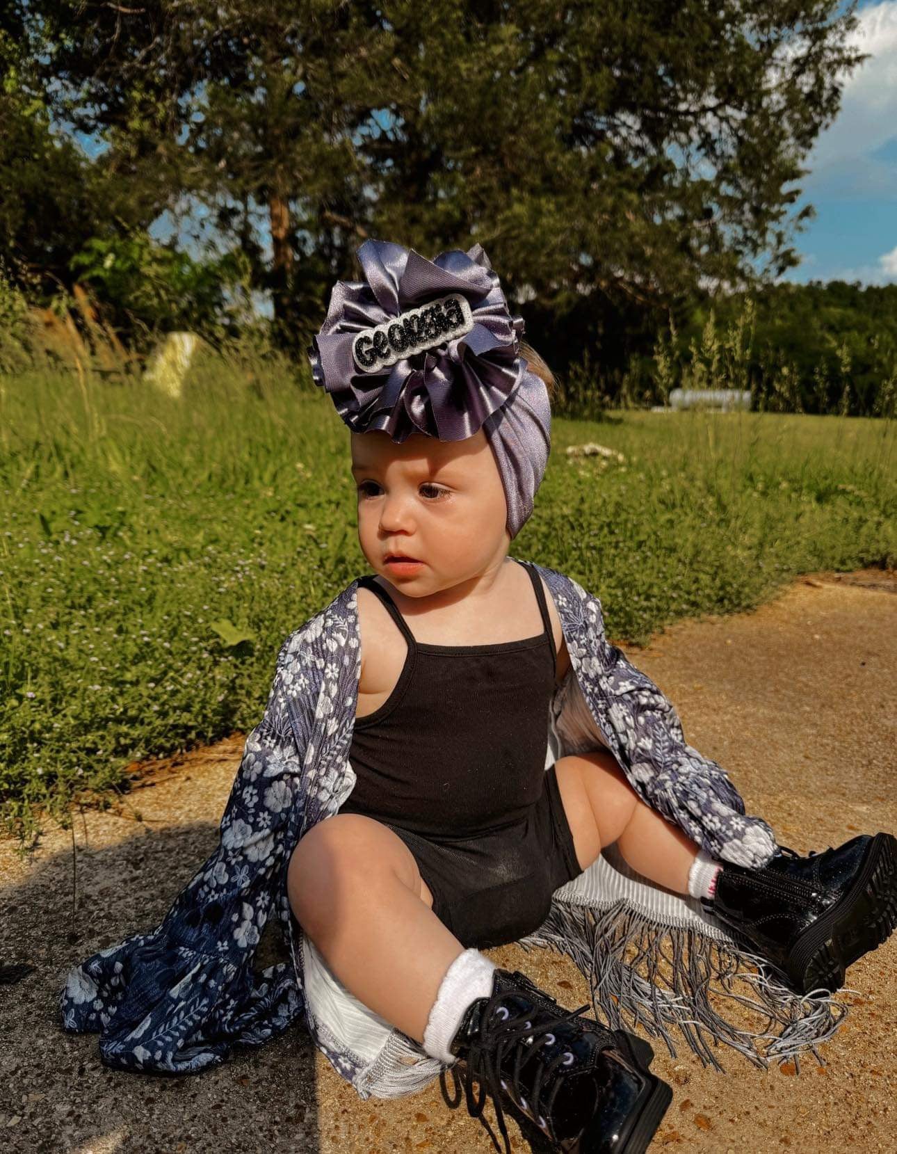 Slate grey satin bow