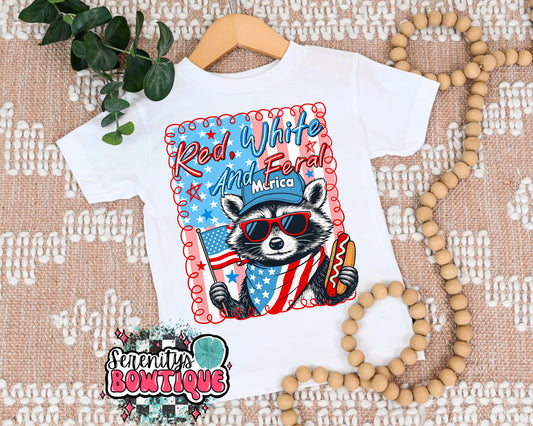 Red, white & feral tee