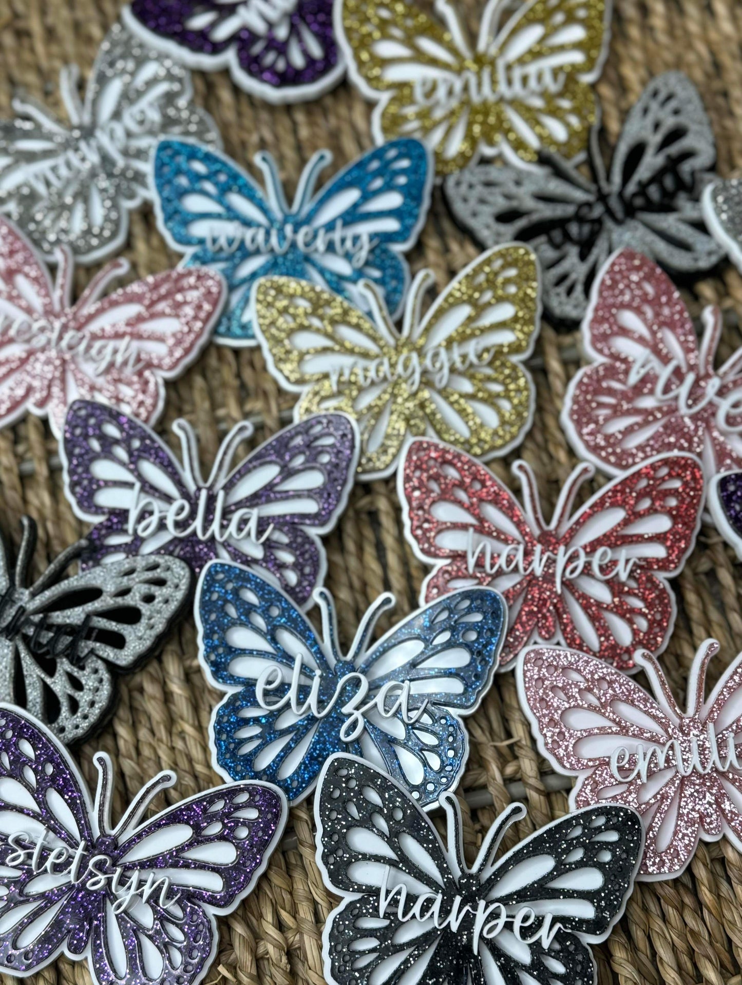 Butterfly name acrylic clips